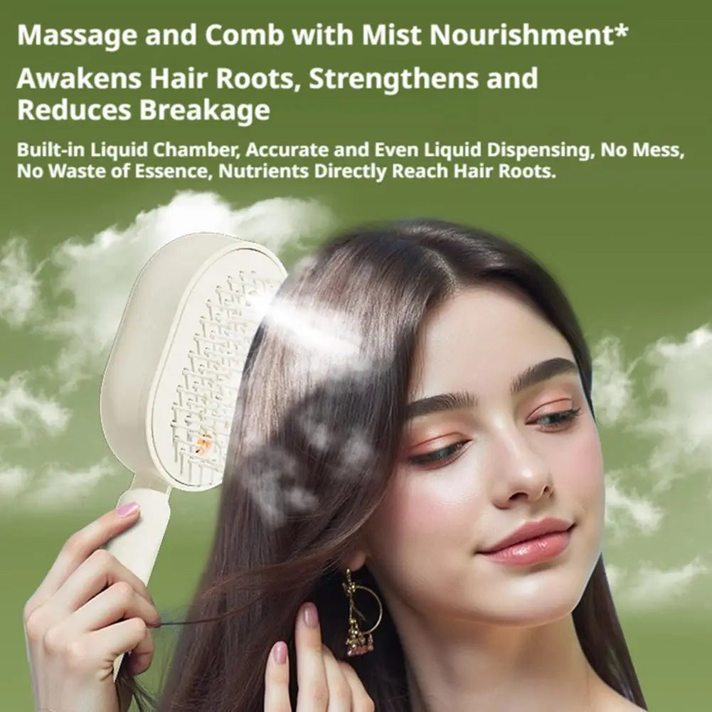 3 in 1 Self Essence Spray Massage Hair Comb Oil Brush Self-Cleaning Hairbrush Scalp Therapy anti Static Detangling Hair Care